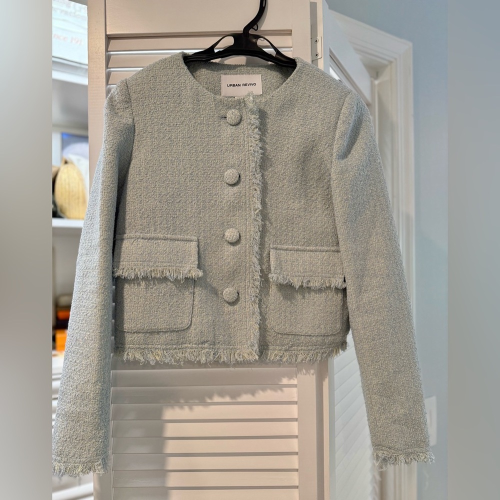 Urban Revivo Light Blue Tweed Lady Jacket